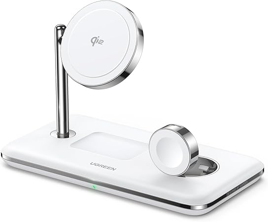 UGREEN Qi2 3in1 ワイヤレス充電器 MagSafe対応 3台同時急速充電 マグネット式 最大15W出力 1台3役 ワイヤレス充電ステーション スタンド型 Apple Watch 充電器 iphone17/16/15/14/13/12/AirPods Proなど適用